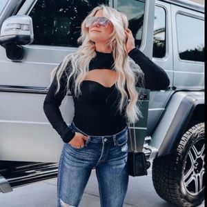 Padded Cutout Black Bodysuit